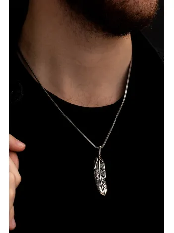 Büyük Boy Tüy Erkek Gümüş Kolye Zincir