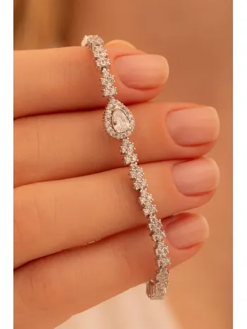 Kadın Gümüş Bileklik - Zirkon Taşlı Damla Model Zirkon Süslemeli Kadın Bileklik