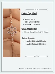 Kadın Bileklik-Gümüş Renkli Çiçek Motifli Kadın Bileklik