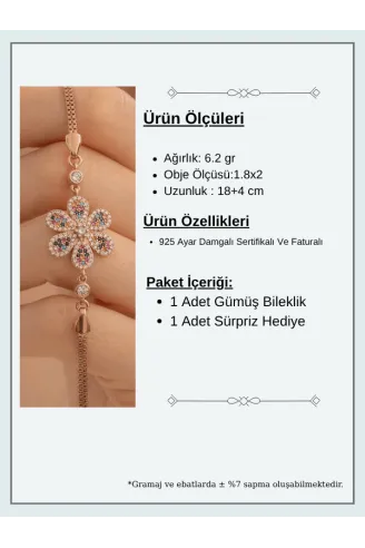 Kadın Bileklik-Gümüş Renkli Çiçek Motifli Kadın Bileklik