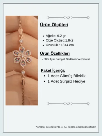 Kadın Bileklik-Gümüş Renkli Çiçek Motifli Kadın Bileklik