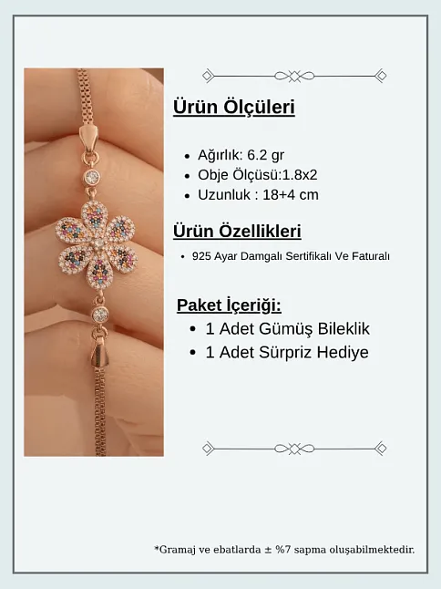 Kadın Bileklik-Gümüş Renkli Çiçek Motifli Kadın Bileklik