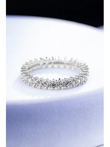 Kadın Gümüş Yüzük - Tek Sıra Tamtur Zirkon Taşlı Gümüş Yüzük