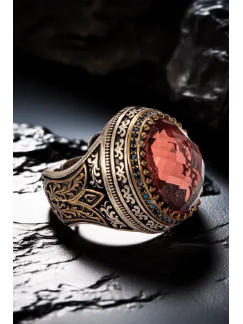 Erkek Zultanit Taşlı Otantik Model Gümüş Yüzük