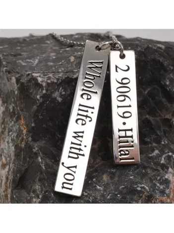 Kişiye Özel Erkek Bayan Gümüş Kolye Barlı Model