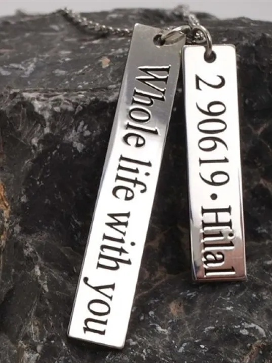 Kişiye Özel Erkek Bayan Gümüş Kolye Barlı Model