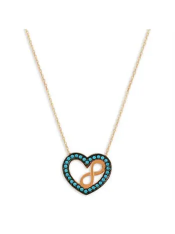 TURKUAZ TAŞLI ROSE SONSUZLUK KALP MODEL BAYAN GÜMÜŞ KOLYE