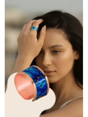 Kadın Bakır Yüzük - Ocean Model Özel Baskı Metal Kutu Ve Kuvars Taşı