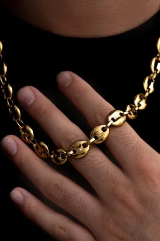 Erkek Çelik Kolye - Gemici Kalın Model Erkek Altın Çelik Kolye - Paslanmaz Çelik