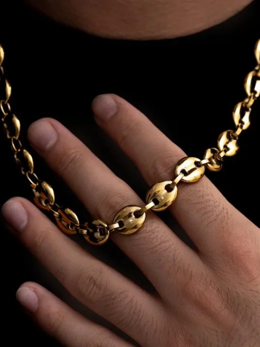 Erkek Çelik Kolye - Gemici Kalın Model Erkek Altın Çelik Kolye - Paslanmaz Çelik