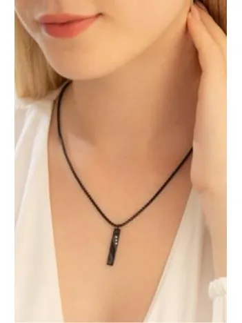 Kadın Çelik Kolye - Zirkon Taşlı İnce Kibar Çelik Kolye