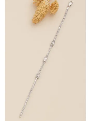 Kadın Gümüş Bileklik - Süreyya Baget Taşlı Kare Model Kadın Bileklik