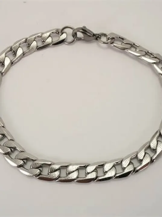 Çizgili Gurmet Erkek Çelik Kolye Ve Bileklik Set Orta Kalınlıkta