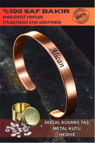 Saf Bakır Bileklik Kişiselleştirebillir Düz Model Metal Kutu Kuvars Taşlar Erkek Kadın Bilezik