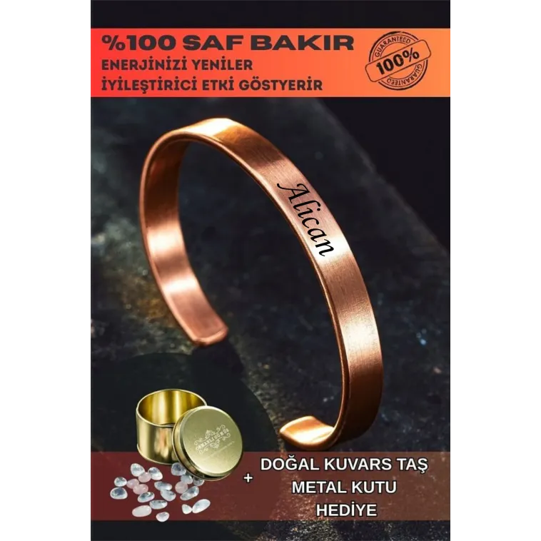 Saf Bakır Bileklik Kişiselleştirebillir Düz Model Metal Kutu Kuvars Taşlar Erkek Kadın Bilezik