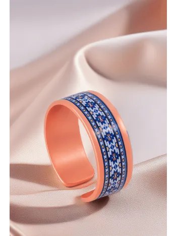 Kadın Bakır Bileklik Yüzük Set - Sabina Model Özel Baskı Metal Kutu Ve Kuvars Taşı