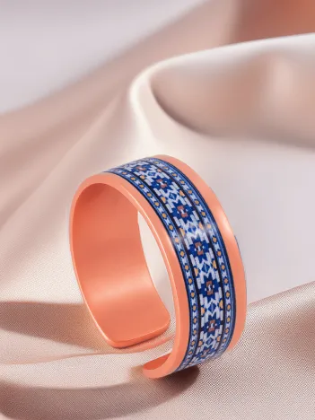 Kadın Bakır Bileklik Yüzük Set - Sabina Model Özel Baskı Metal Kutu Ve Kuvars Taşı