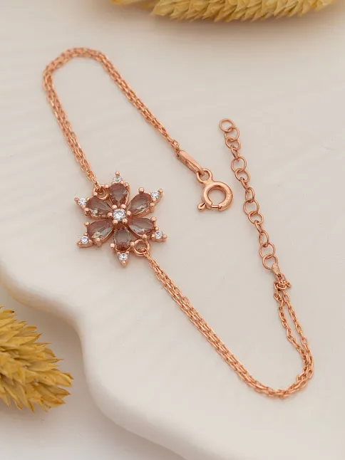 Kahverengi Taşlı Çiçek Model Rose Kadın Gümüş Bileklik