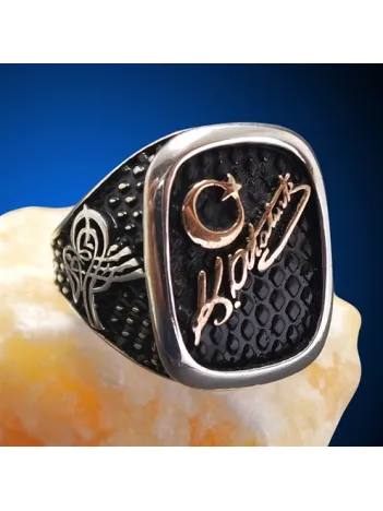 Atatürk İmzalı Ve Tuğralı Erkek Gümüş Yüzük