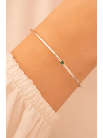 Kadın Gümüş Bileklik - Kadın Kelepçe - El Yapımı Gümüş Zümrüt Taşlı Zarif Kadın Bileklik