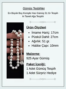 En Büyük Boy Komple Has Gümüş 51 Gr Tespih Iri Taneli Ağa Tespihi