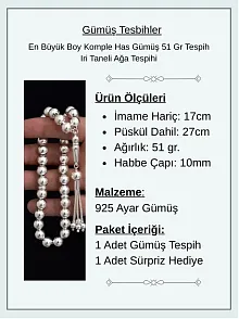 En Büyük Boy Komple Has Gümüş 51 Gr Tespih Iri Taneli Ağa Tespihi