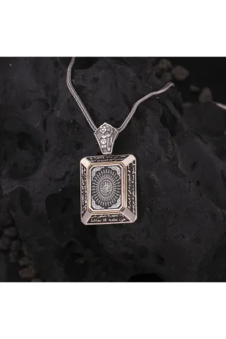 Erkek Gümüş Kolye - 925 Ayar Tilki Kuyruğu Zincir 35 Besmele Duası İşlemeli Gümüş Kolye