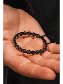 Erkek Kadın Doğal Taş Bileklik - Siyah Hematit Doğal Taşlı Makrome Model 2 Unisex Bileklik