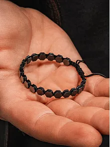 Erkek Kadın Doğal Taş Bileklik - Siyah Hematit Doğal Taşlı Makrome Model 2 Unisex Bileklik