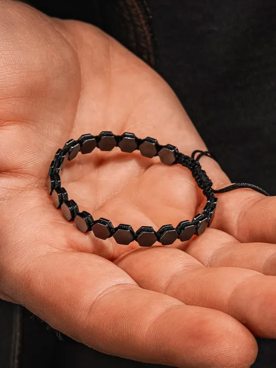 Erkek Kadın Doğal Taş Bileklik - Siyah Hematit Doğal Taşlı Makrome Model 2 Unisex Bileklik
