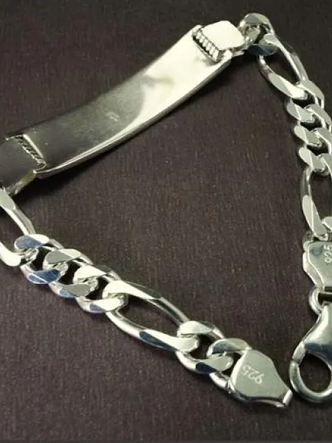 İsim Yazılan Erkek Gümüş Bileklik Künye Kalın Model
