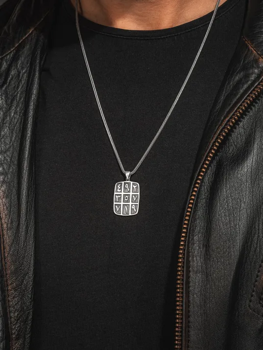 925 Ayar Gümüş Ebced Karartmalı Kolye İslami Motifli Erkek Gümüş Kolye