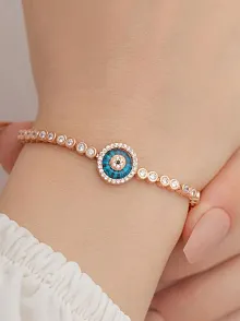 Nazar Boncuklu Su Yolu Bayan Gümüş Bileklik Zirkon Taşlı Rose 925 Ayar
