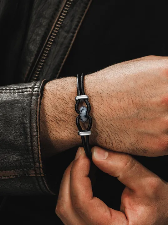 Erkek Deri Bileklik - Orjinal Beyaz Akik Deri Erkek Bileklik