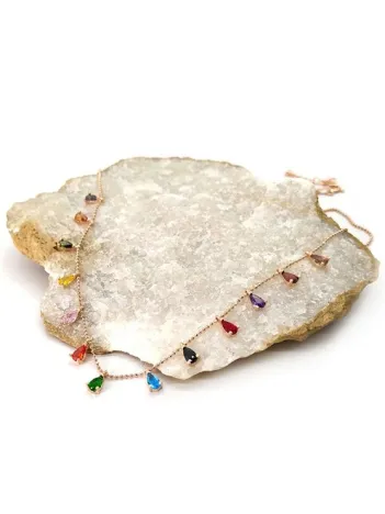 Mix Zirkon Taşlı Rose Renk Bayan Gümüş Kolye Mix Zirkon Taşlı Rose Renk Bayan Gümüş Kolye