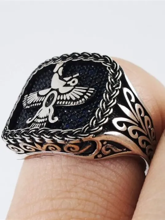 Ahura Mazda Zerdüşt Gümüş Erkek Yüzük Lüks Model