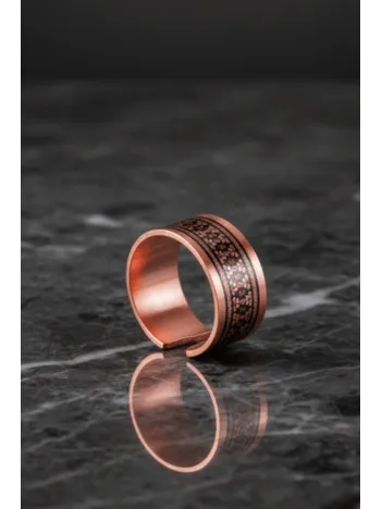 Kadın Bakır Bileklik Yüzük Set - Anna Model Özel Baskı Metal Kutu Ve Kuvars Taşı