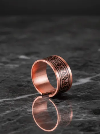 Kadın Bakır Bileklik Yüzük Set - Anna Model Özel Baskı Metal Kutu Ve Kuvars Taşı