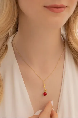 Ters Gül Model 2 Rose Renk Gümüş Kolye Gkltrsgulm1-ros