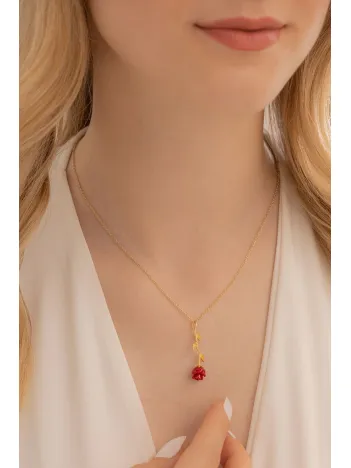 Ters Gül Model 2 Rose Renk Gümüş Kolye Gkltrsgulm1-ros