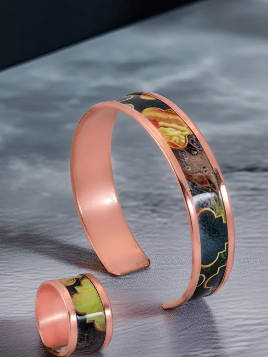 Kadın Bakır Bileklik Yüzük Set - Ester Model Özel Baskı Metal Kutu Ve Kuvars Taşı Kadın Bakır Bileklik Yüzük Set - Ester Model Özel Baskı Metal Kutu Ve Kuvars Taşı