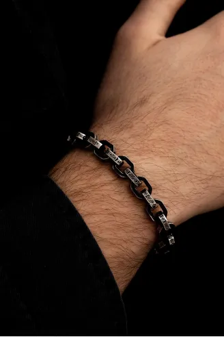 Erkek Gümüş Bileklik - Oksitli Desenli Forse Model Gümüş Bileklik Künye