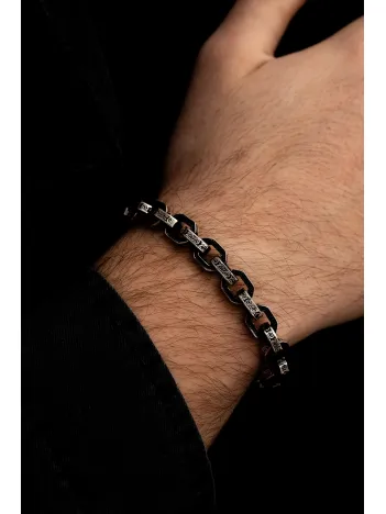 Erkek Gümüş Bileklik - Oksitli Desenli Forse Model Gümüş Bileklik Künye