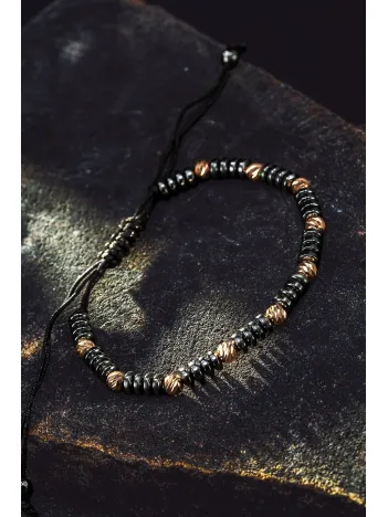 Kadın Erkek Gümüş Bileklik - Hematit Taşlı Gümüş Detaylı İnce Kibar Erkek Kadın Bileklik