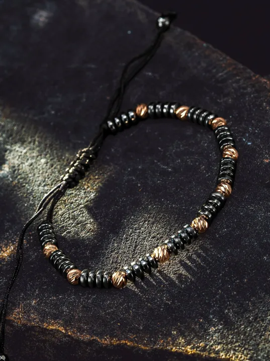 Kadın Erkek Gümüş Bileklik - Hematit Taşlı Gümüş Detaylı İnce Kibar Erkek Kadın Bileklik