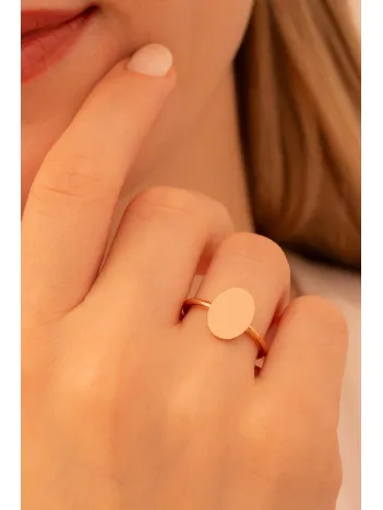 Kadın Gümüş Yüzük - El İşçiliği Rose Kaplama Elips Motifli İnce Kadın Yüzük