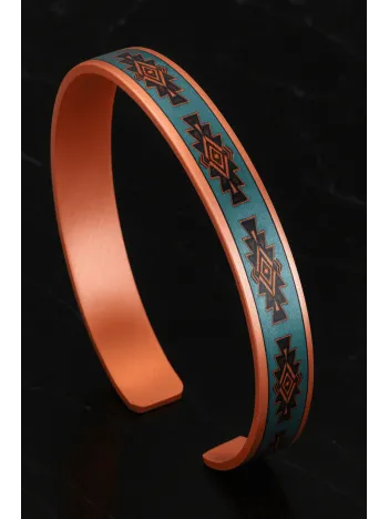 Kadın Bakır Bileklik Yüzük Set - Lux Model Özel Baskı Metal Kutu Ve Kuvars Taşı