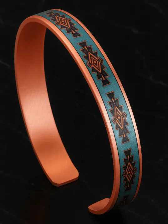 Kadın Bakır Bileklik Yüzük Set - Lux Model Özel Baskı Metal Kutu Ve Kuvars Taşı