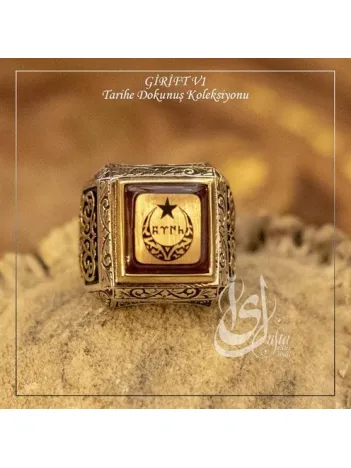 İslam Usta Tasarımı Türk Yazılı Hilal Ay Girift Model 1 Gümüş Erkek Yüzük