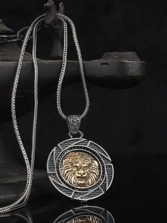 Aslan Başı Model 925 Ayar Gümüş Erkek Kolye Zincir GKLASLANBAS-GMS